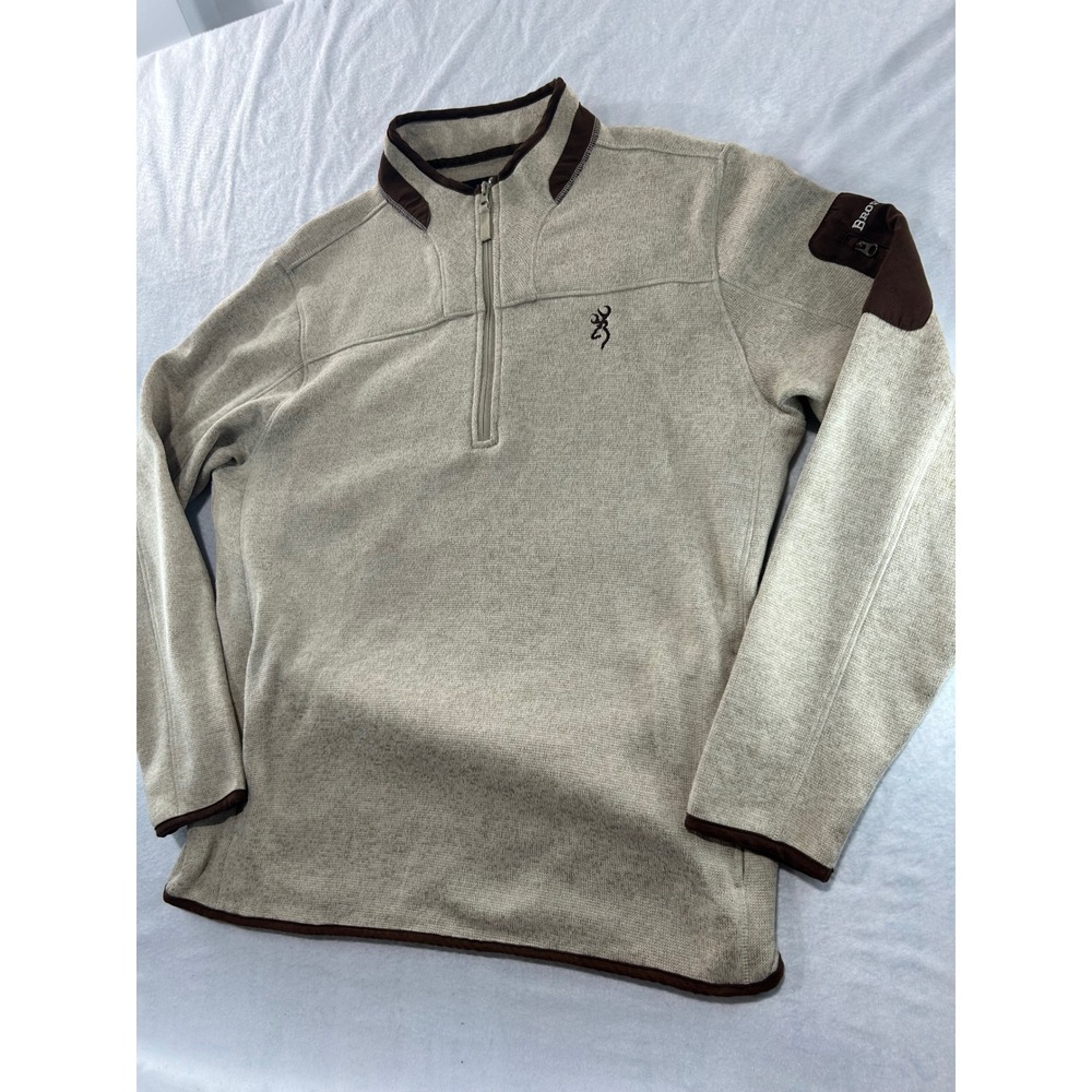 Browning‎ Quarter Zip Pullover Sweater Tan Brown Mens XL Buckmark Logo Fleece